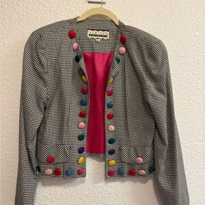 Stylish Checkered Blazer with Colorful Buttons
